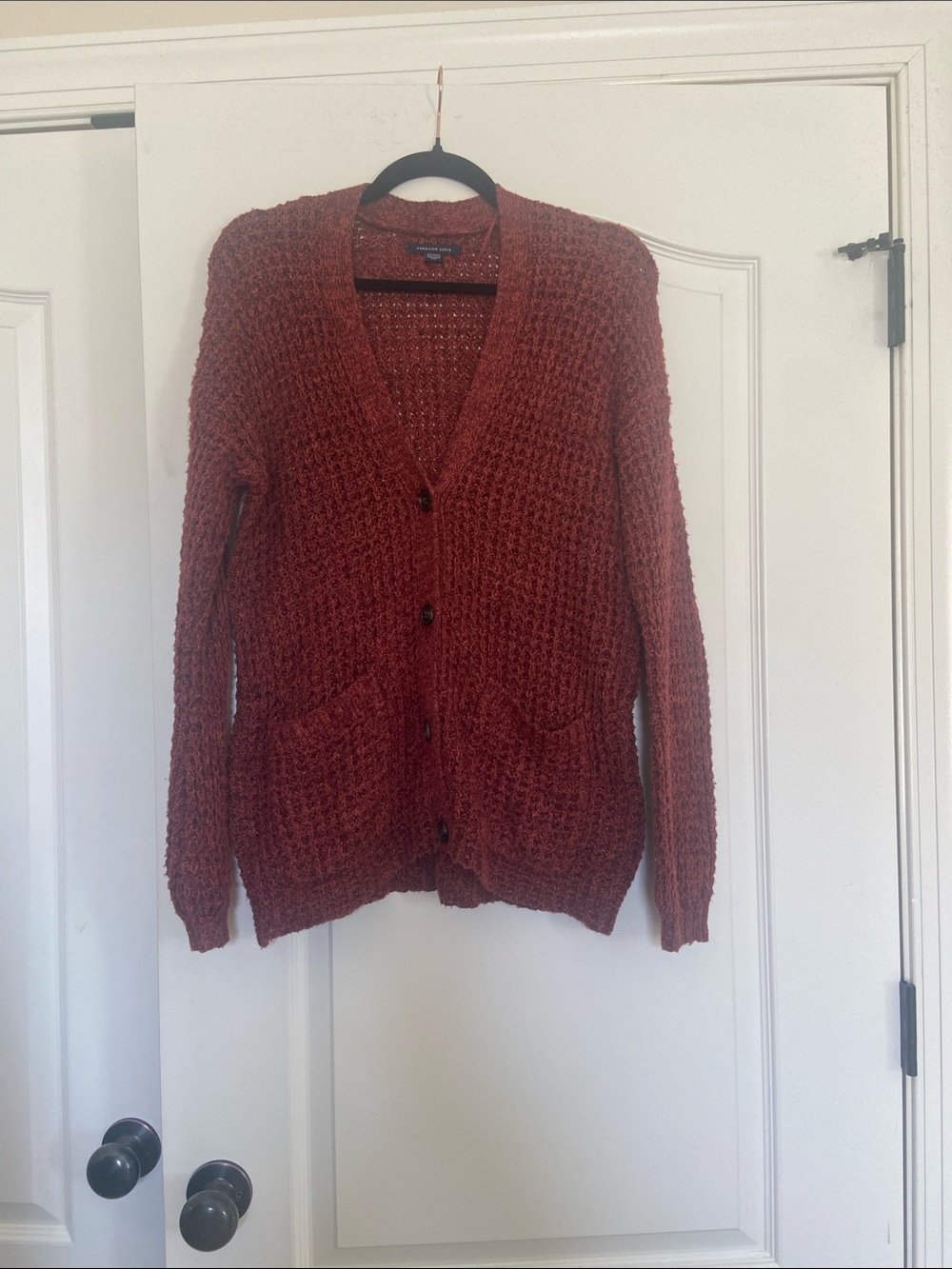 American Eagle Outfitters Rust Knit Button-Up Pocket Cardigan